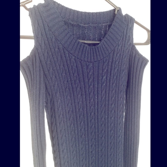 Blue Small Sweater Cold Shoulder Dress - Picture 1 of 8